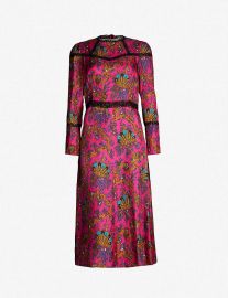  Lace-panelled printed silk midi dress by Sandro at Selfridges