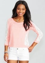 Lace sleeve top in pink at Delias