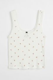 Lace-trimmed Pointelle Tank Top - Creamsmall flowers - Ladies HampM US at H&M