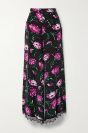 Lace-trimmed floral-print silk crepe de chine wide-leg pants at Net a Porter