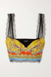 Lace-trimmed printed silk-twill bralette at Net A Porter