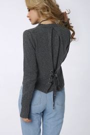 Lace-up Back Pullover Long Sleeve  at Yoins