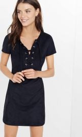 Lace up faux suede dress at Express