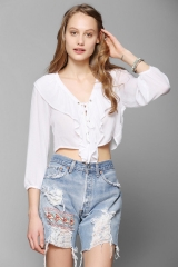 Lace up ruffle top by Kimchi Blue at Urban Outfitters