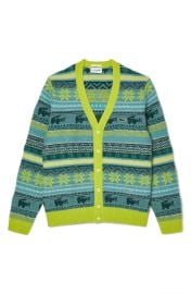 Lacoste Crocodile Fair Isle Wool Blend Cardigan in Limeira Multi at Nordstrom