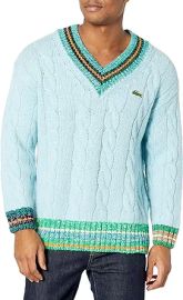 Lacoste Men39s Long Sleeve V-Neck Colorblock Cableknit Sweater at Mens Clothing store at Amazon