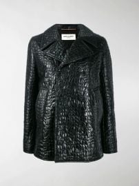 Lacquered crocodile-style peacoat at Modes