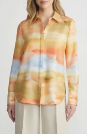 Lafayette 148 NY Scottie Silk Button Up Shirt in Straw Multi at Nordstrom