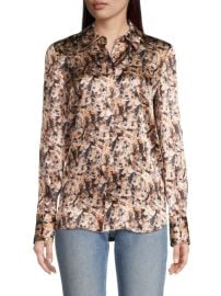 Lafayette 148 NY Scottie Silk Shirt in Toffee Multi at Saks Off 5th
