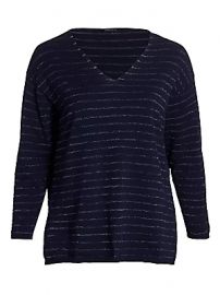 Lafayette 148 New York  Plus Size - Stripe V-Neck Pullover at Saks Fifth Avenue