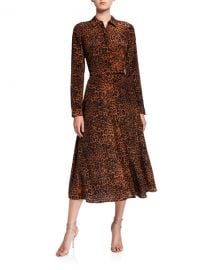 Lafayette 148 New York Augustina Leopard Printed Long-Sleeve Silk Midi Dress at Neiman Marcus