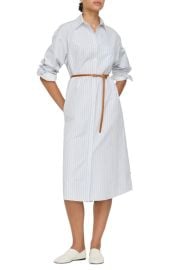 Lafayette 148 New York Aurora Stripe Long Sleeve Belted Oversize Cotton Poplin Midi Shirtdress at Nordstrom