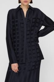 Lafayette 148 New York Basketweave Plissé Recycled Satin Button-Up Shirt at Nordstrom