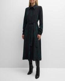 Lafayette 148 New York Belted Abstract-Print Silk Midi Shirtdress at Neiman Marcus