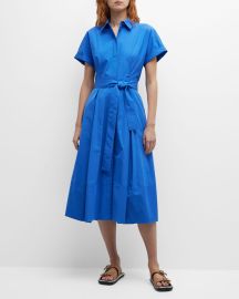 Lafayette 148 New York Belted Short-Sleeve A-Line Shirtdress at Neiman Marcus