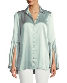 Lafayette 148 New York Cartolina Silk Charmeuse Long-Sleeve Blouse at Neiman Marcus