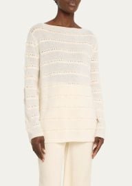 Lafayette 148 New York Cashmere Open-Knit Striped Sweater - at Bergdorf Goodman