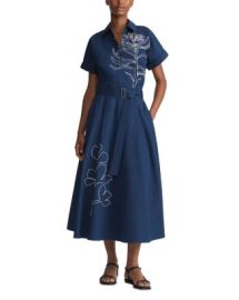 Lafayette 148 New York Cotton Embroidered Belted Midi Dress Bloomingdales at Bloomingdales