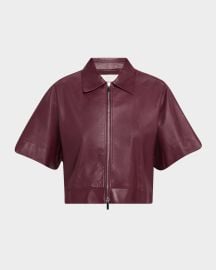 Lafayette 148 New York Cropped Short-Sleeve Leather Jacket at Neiman Marcus