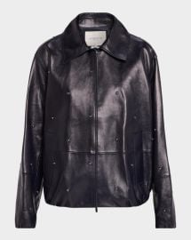 Lafayette 148 New York Dotted Lambskin Leather Bomber Jacket at Neiman Marcus