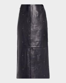 Lafayette 148 New York Dotted Nappa Leather Midi Pencil Skirt at Neiman Marcus