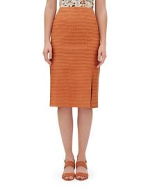 Lafayette 148 New York Esma Etched Croco Knee-Length Leather Skirt at Neiman Marcus