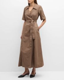 Lafayette 148 New York Faux-Wrap Cotton-Linen Midi Shirtdress at Neiman Marcus