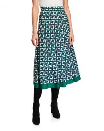 Lafayette 148 New York Fiona Geo Link Print Twill Midi Skirt at Neiman Marcus