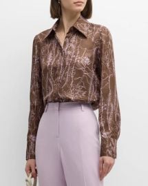 Lafayette 148 New York Floral Print Button Down Silk Blouse at Neiman Marcus