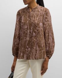 Lafayette 148 New York Floral-Print Pintuck Button-Down Blouse at Neiman Marcus