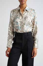 Lafayette 148 New York Floral Trail Silk Twill Button-Up Shirt at Nordstrom