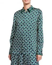 Lafayette 148 New York Julianne Geo Link Print Button-Down Twill Blouse at Neiman Marcus