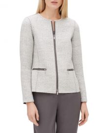 Lafayette 148 New York Kerrington Long-Sleeve Zip-Front Trestle Weave Jacket at Neiman Marcus