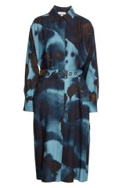 Lafayette 148 New York Lafayette 148 Livia Ink Drop Print Wool Silk Long Sleeve Shirtdress in Smoked Slate Multi  at Nordstrom