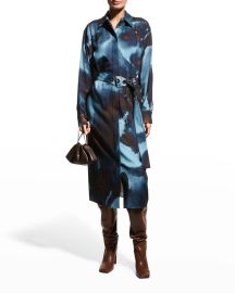 Lafayette 148 New York Livia Midi Shirtdress w Grommet Belt at Neiman Marcus