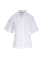 Lafayette 148 New York Organic Cotton Poplin Hand Cut Block Eyelet Shirt at Mitchells