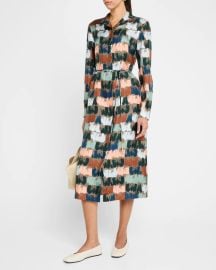 Lafayette 148 New York Paint Stroke-Print Silk Midi Shirtdress at Neiman Marcus