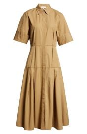 Lafayette 148 New York Pleated Cotton Poplin Midi Shirtdress at Nordstrom