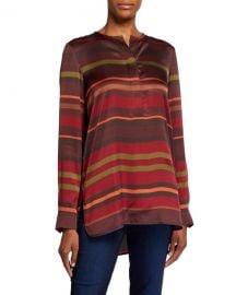 Lafayette 148 New York Prisha Autumn Stripe Sheen Cloth Long-Sleeve Blouse at Neiman Marcus