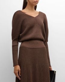 Lafayette 148 New York Ribbed Shimmer Dolman-Sleeve Sweater at Neiman Marcus