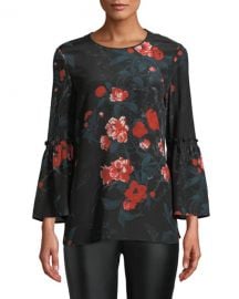 Lafayette 148 New York Roslin Bell-Sleeve Top w  Terrace Florets at Neiman Marcus