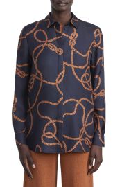 Lafayette 148 New York Ruxton 8-Knot Print Silk Shirt in Navy Multi at Nordstrom