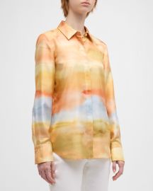 Lafayette 148 New York Scottie Horizon-Print Silk Twill Blouse at Neiman Marcus