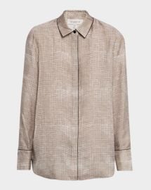Lafayette 148 New York Scottie Houndstooth Print Silk Twill Blouse at Neiman Marcus