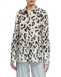 Lafayette 148 New York Scottie Painted Leopard Print Silk Button-Down Blouse at Neiman Marcus