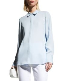 Lafayette 148 New York Scottie Silk Button-Down Blouse at Neiman Marcus