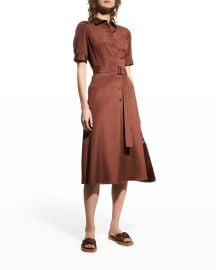 Lafayette 148 New York Short-Sleeve Belted Shirtdress at Neiman Marcus