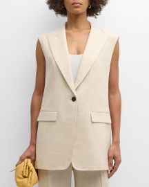 Lafayette 148 New York Single-Button Pick Stitch Vest at Neiman Marcus