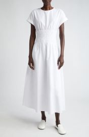 Lafayette 148 New York Smocked Waist Cotton Poplin Midi Dress at Nordstrom