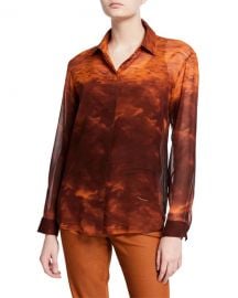 Lafayette 148 New York Zora Sunset Sky Silk Button-Down Blouse at Neiman Marcus